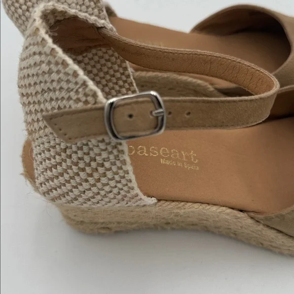 Paseart Tan Espadrille Wedge Sandals women 8M suede casual office beach retro - Picture 4 of 12